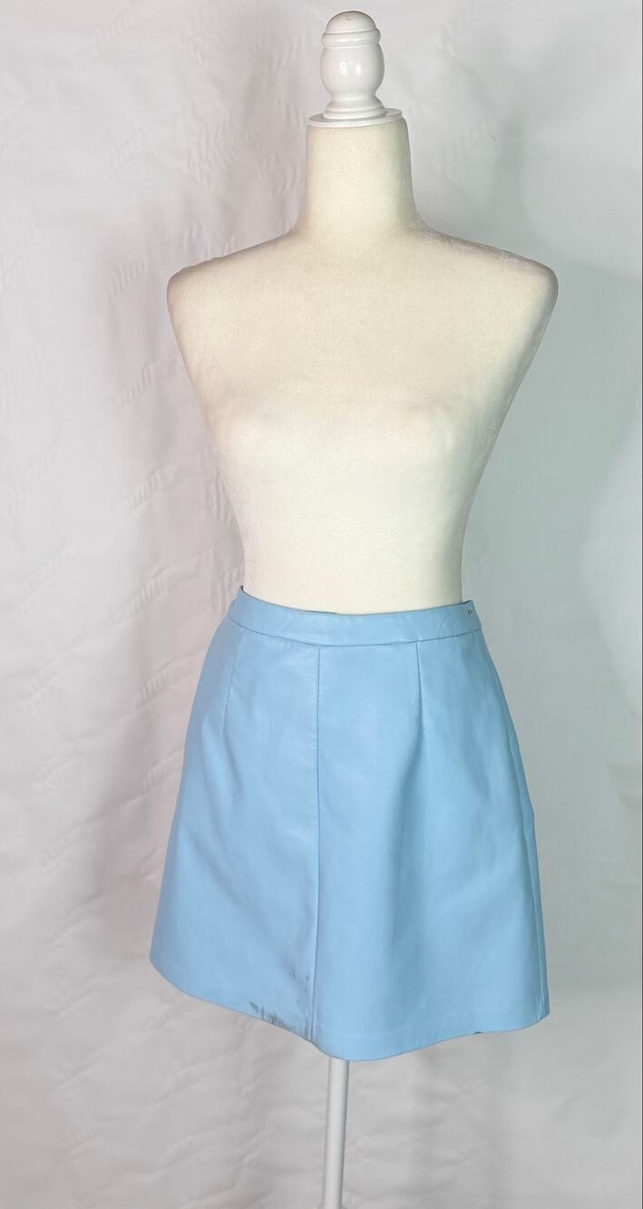 Scoop Light Blue Faux Leather With Inside Lining and Zipper Back